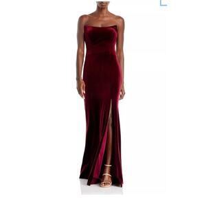 Aqua Strapless Burgundy Velvet Gown - 8